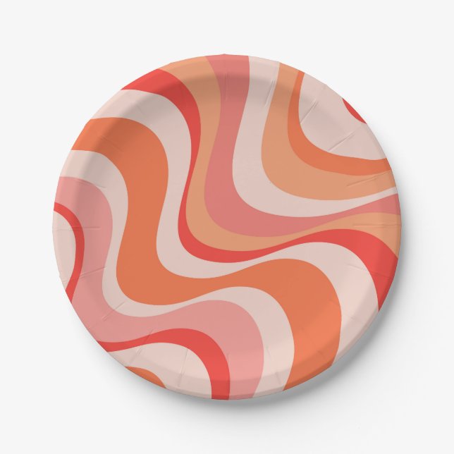 Colourful modern retro waves design paper plate (Front)