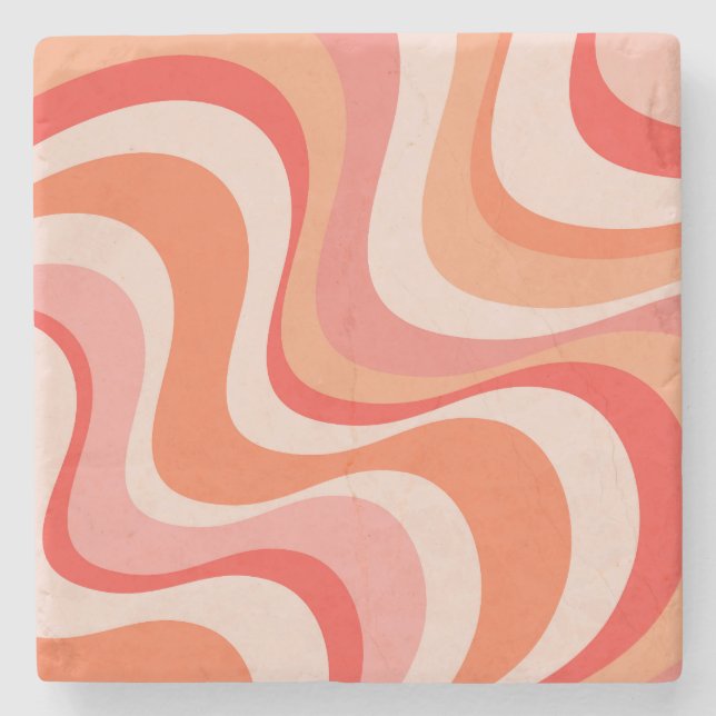 Colourful modern retro waves design stone coaster (Front)