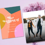 Colourful Modern Retro Wedding Photo Back  Invitation<br><div class="desc">This colourful, stylish wedding invitation features a modern, hand drawn geometric design in dark teal blue, coral orange, peach, golden yellow, and light lilac pink / purple. Retro styled typography adds a fun touch! The back contains a photo template and text templates for directing guests to your wedding website. Customise...</div>