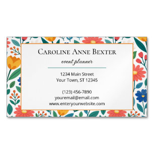 Colourful Modern Scandinavian Flowers Magnetic Business Card