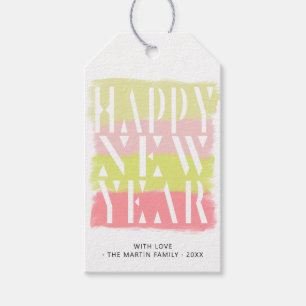 Colourful modern script happy new year gift tags