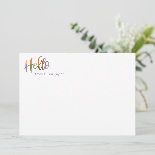 Colourful Modern Script Personalised Hello Name Card (Standing Front)
