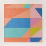 Colourful Modern Shapes in Bright Blue and Orange Jigsaw Puzzle<br><div class="desc">Colourful Shapes Orange Pink Blue Geometric Pattern</div>