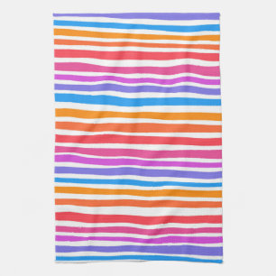 Colourful Modern Simple Stripes Rainbow Pattern Tea Towel