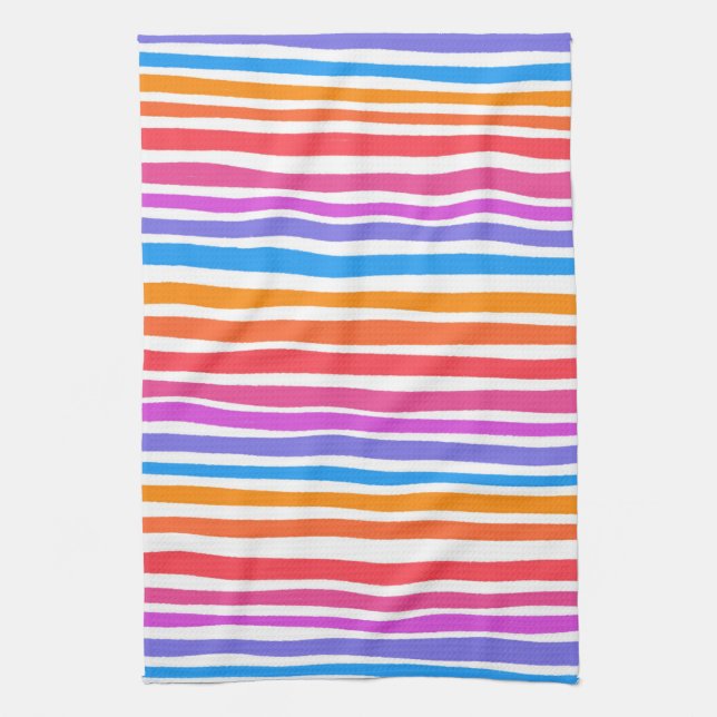 Colourful Modern Simple Stripes Rainbow Pattern Tea Towel (Vertical)