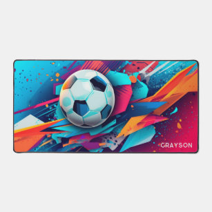 Colourful Modern Soccer Sport Personalised Name Desk Mat