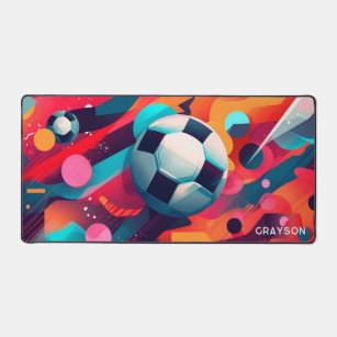 Colourful Modern Soccer Sport Personalised Name Desk Mat