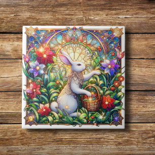 Colourful Modern Stained Glass Rabbit Easter Decor Ceramic Tile