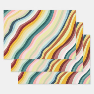 Colourful Modern Stripes Curves Waves Set of Wrapping Paper Sheet