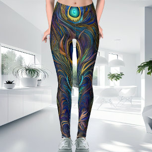 Colourful Modern Style Unique Peacock Feather Leggings