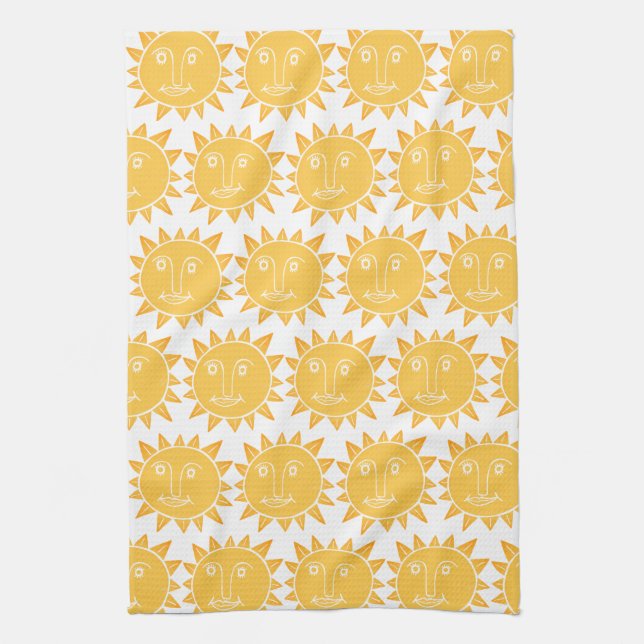 Colourful Modern Suns Yellow Pattern Tea Towel (Vertical)