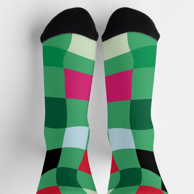 Colourful Modern Tartan Plaid Holiday Christmas Socks (Top)