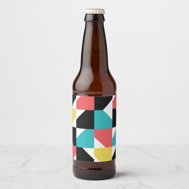 Colourful, modern, trendy, fun geometric pattern beer bottle label (Front)