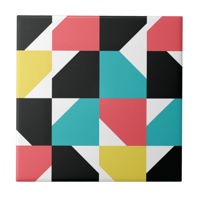 Colourful, modern, trendy, fun geometric pattern ceramic tile (Front)
