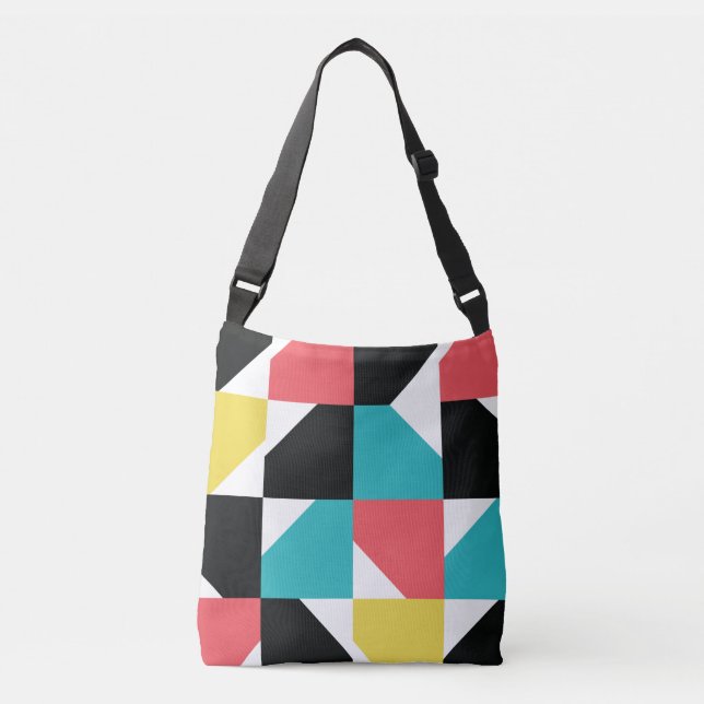 Colourful, modern, trendy, fun geometric pattern crossbody bag (Front)