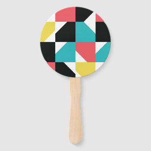 Colourful, modern, trendy, fun geometric pattern hand fan