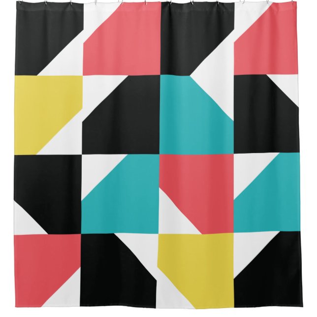 Colourful, modern, trendy, fun geometric pattern shower curtain (Front)