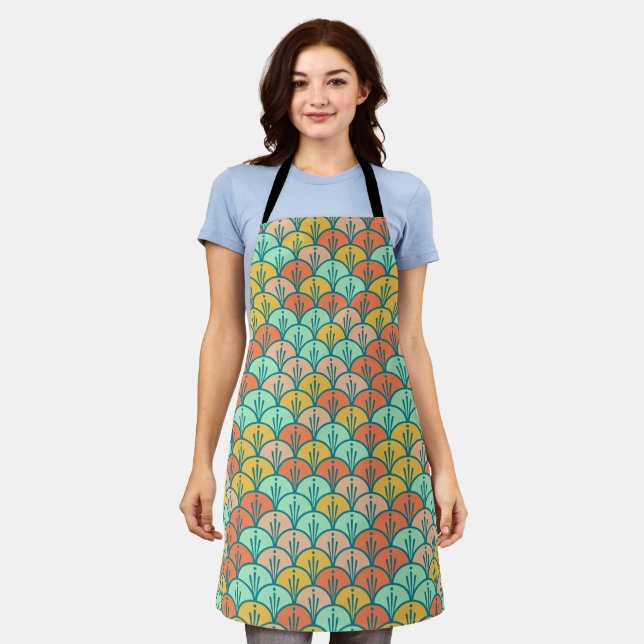 Colourful Modern Trendy Geometric Fish Scale Apron (Worn)
