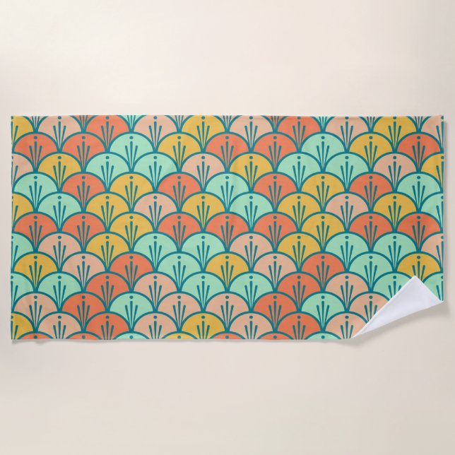 Colourful Modern Trendy Geometric Fish Scale Beach Towel (Front)