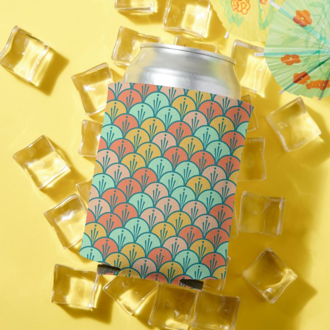 Colourful Modern Trendy Geometric Fish Scale Can Cooler (In Situ Summer)