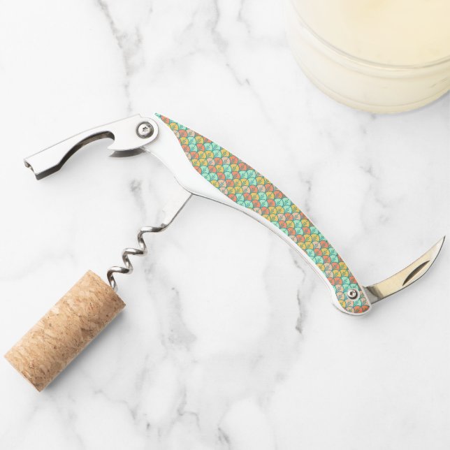 Colourful Modern Trendy Geometric Fish Scale Corkscrew (Front)