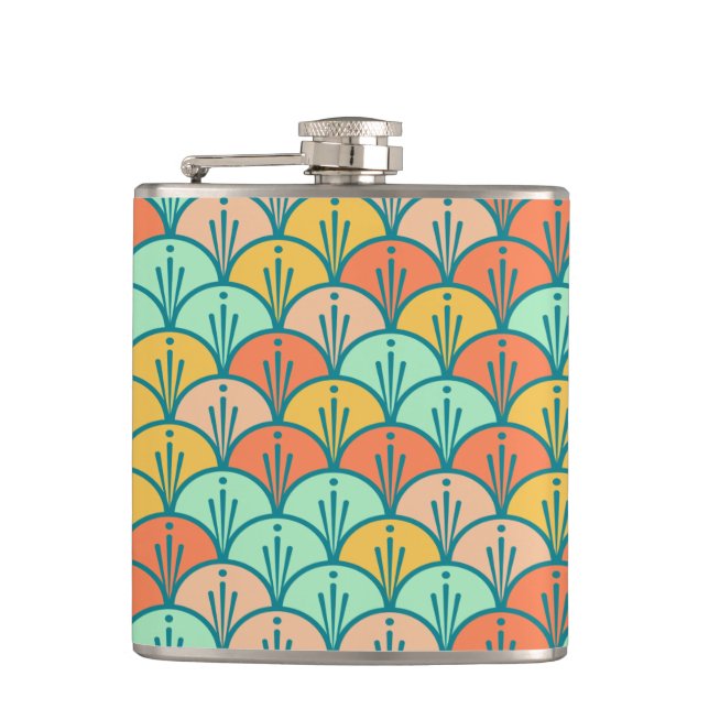 Colourful Modern Trendy Geometric Fish Scale Hip Flask (Front)