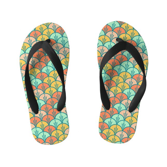 Colourful Modern Trendy Geometric Fish Scale Kid's Thongs (Footbed)