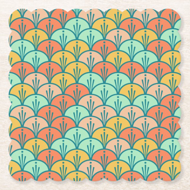 Colourful Modern Trendy Geometric Fish Scale Paper Coaster (Front)