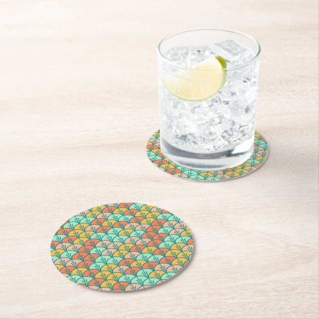 Colourful Modern Trendy Geometric Fish Scale Round Paper Coaster (Insitu)