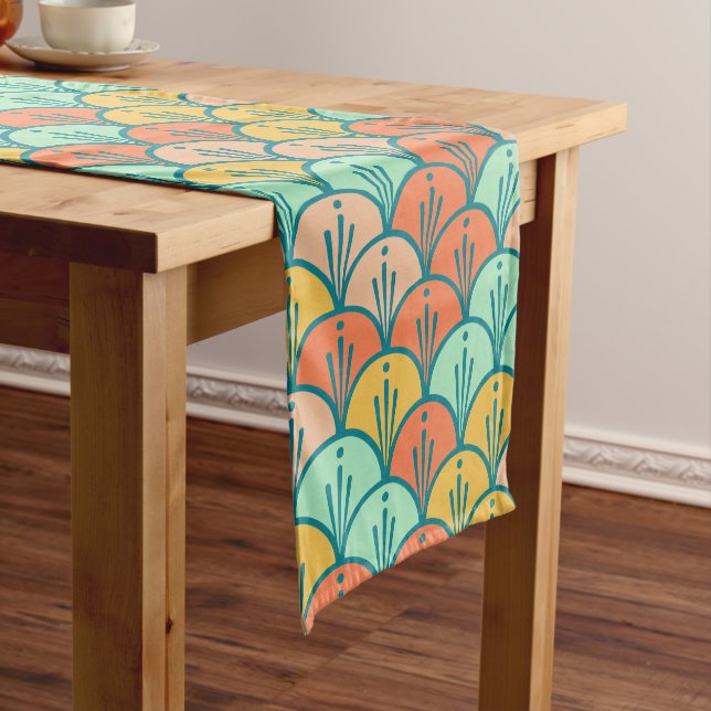 Colourful Modern Trendy Geometric Fish Scale Short Table Runner (In Situ)