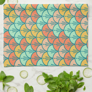 Colourful Modern Trendy Geometric Fish Scale Tea Towel