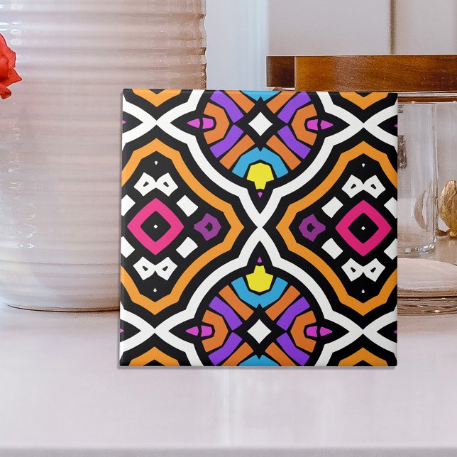 Colourful Modern Tribal Ethnic Geometric Pattern Ceramic Tile (Creator Uploaded)
