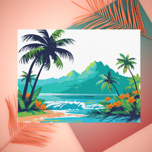 Colourful Modern Tropical Beach State Postcard