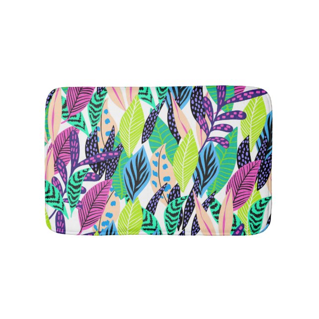 Colourful Modern Tropical Botanical Bath Mat (Front)