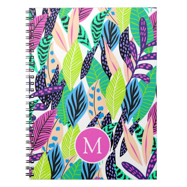 Colourful Modern Tropical Botanical Monogram Notebook (Front)