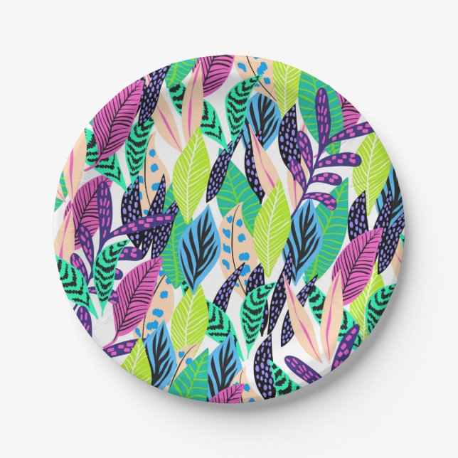 Colourful Modern Tropical Botanical Pattern Paper Plate (Front)