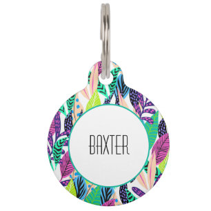 Colourful Modern Tropical Botanical Personalised Pet Tag