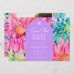 Colourful Modern Tropical Floral Wedding Photo Save The Date