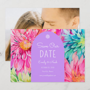 Colourful Modern Tropical Floral Wedding Photo Save The Date