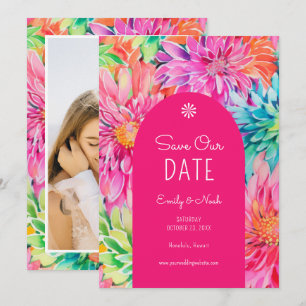 Colourful Modern Tropical Floral Wedding Photo Save The Date