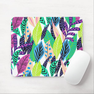 Colourful Modern Tropical Forest Leaves Pattern Mouse Pad