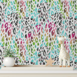 Colourful Modern Tropical Leopard Print Wallpaper