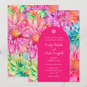 Colourful Modern Tropical Watercolor Floral Weddin Invitation