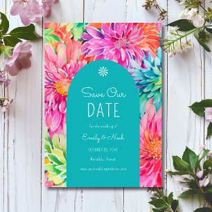 Colourful Modern Tropical Watercolor Floral Weddin Save The Date