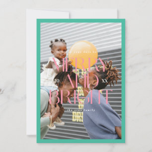 Colourful Modern Typographic Merry and Bright Phot Holiday Card