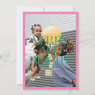 Colourful Modern Typographic Merry and Bright Phot Holiday Card