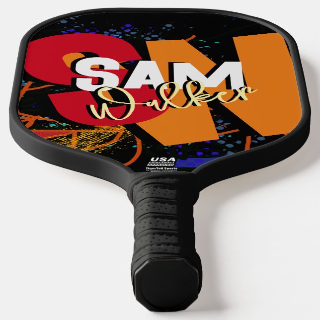 Colourful Modern Typography Bold Monogram Pickleball Paddle (Laydown)