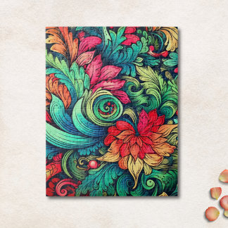 Colourful Modern Vintage Floral Pattern Jigsaw Puzzle