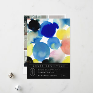 Colourful Modern Watercolor Art 4 Photo Holiday Card