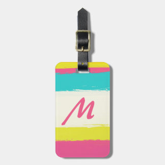 Colourful modern watercolor brushstrokes monogram luggage tag